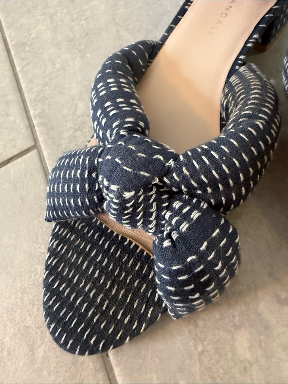Loeffler Randall Elsie Blue White Woven Boho Fabric Block Heel Sandals Slides 9 - Picture 3 of 10